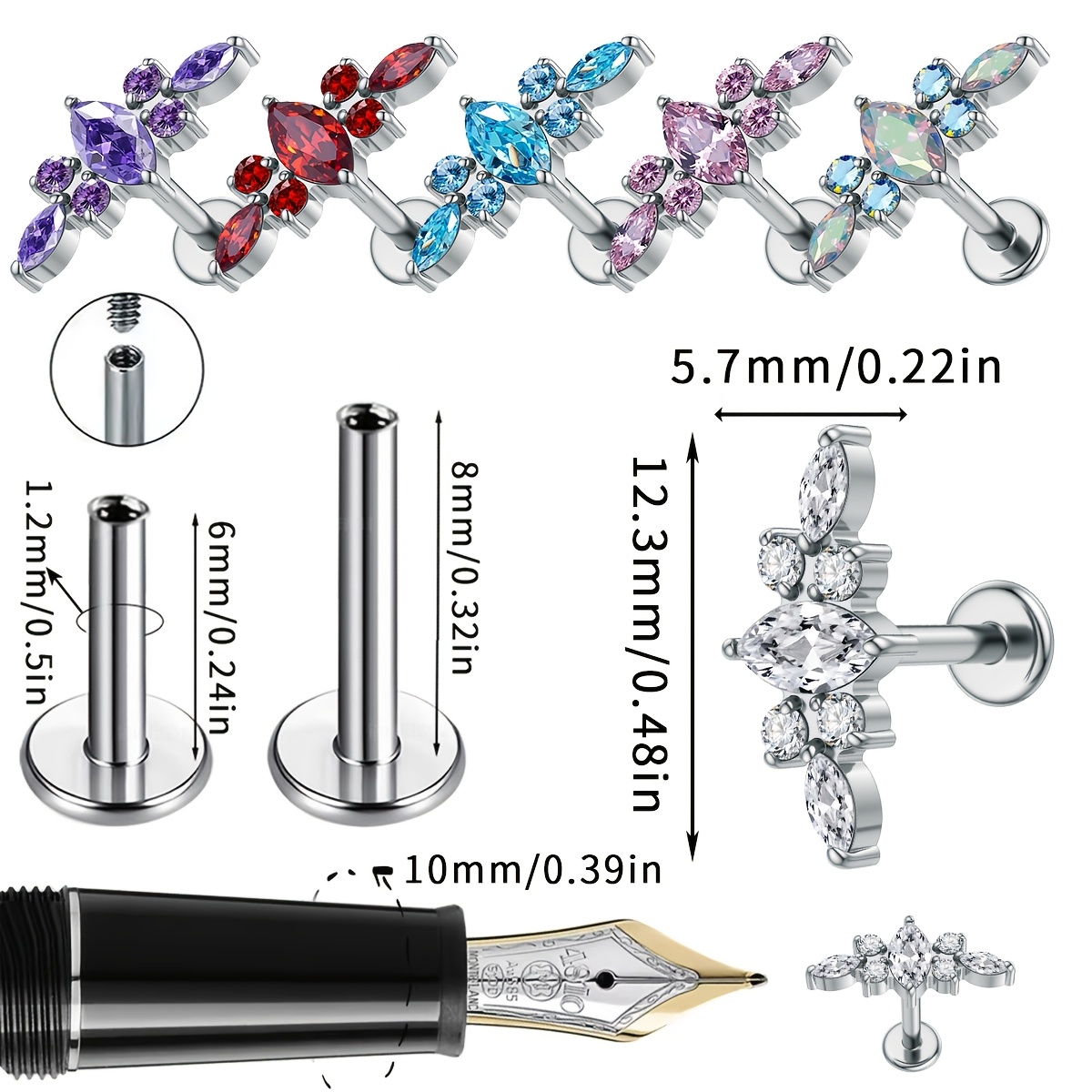 G23 ASTM316 Titanium Piercing Jewelry - Unique 6-Prong Earrings